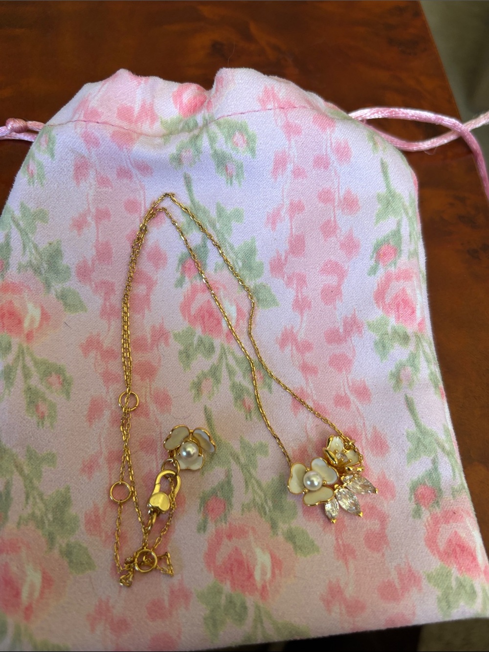 kate spade Gold Floral Necklace with White Opal and Clear Crystals